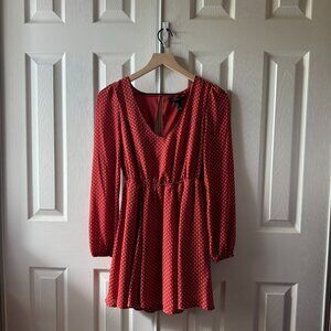 Forever 21 Red Polka Dot Long Sleeve Fit & Flare Dress